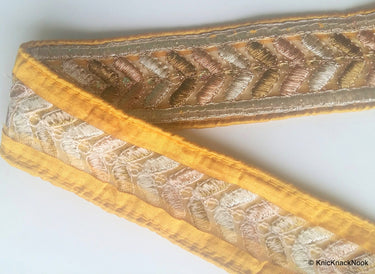 Yellow / Purple / Fuchsia Pink / Black Silk Fabric Trim With Gold Embroidery - 200317L274/75/76/77